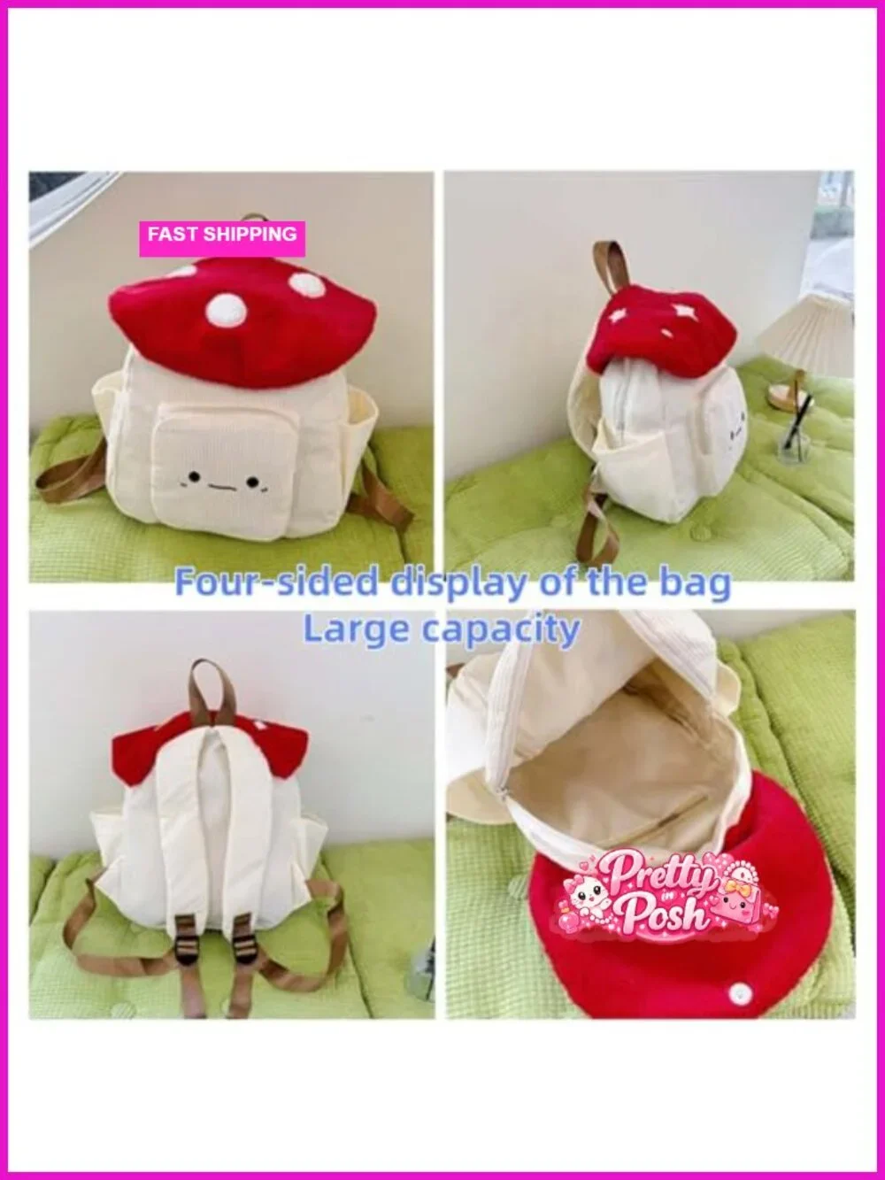 Kawaii Mushroom Shaped Backpack Crossbody Bag Corduroy